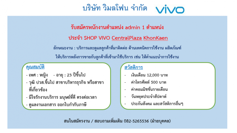 Admin Shop ประจำเซ็นทรัลขอนแก่น