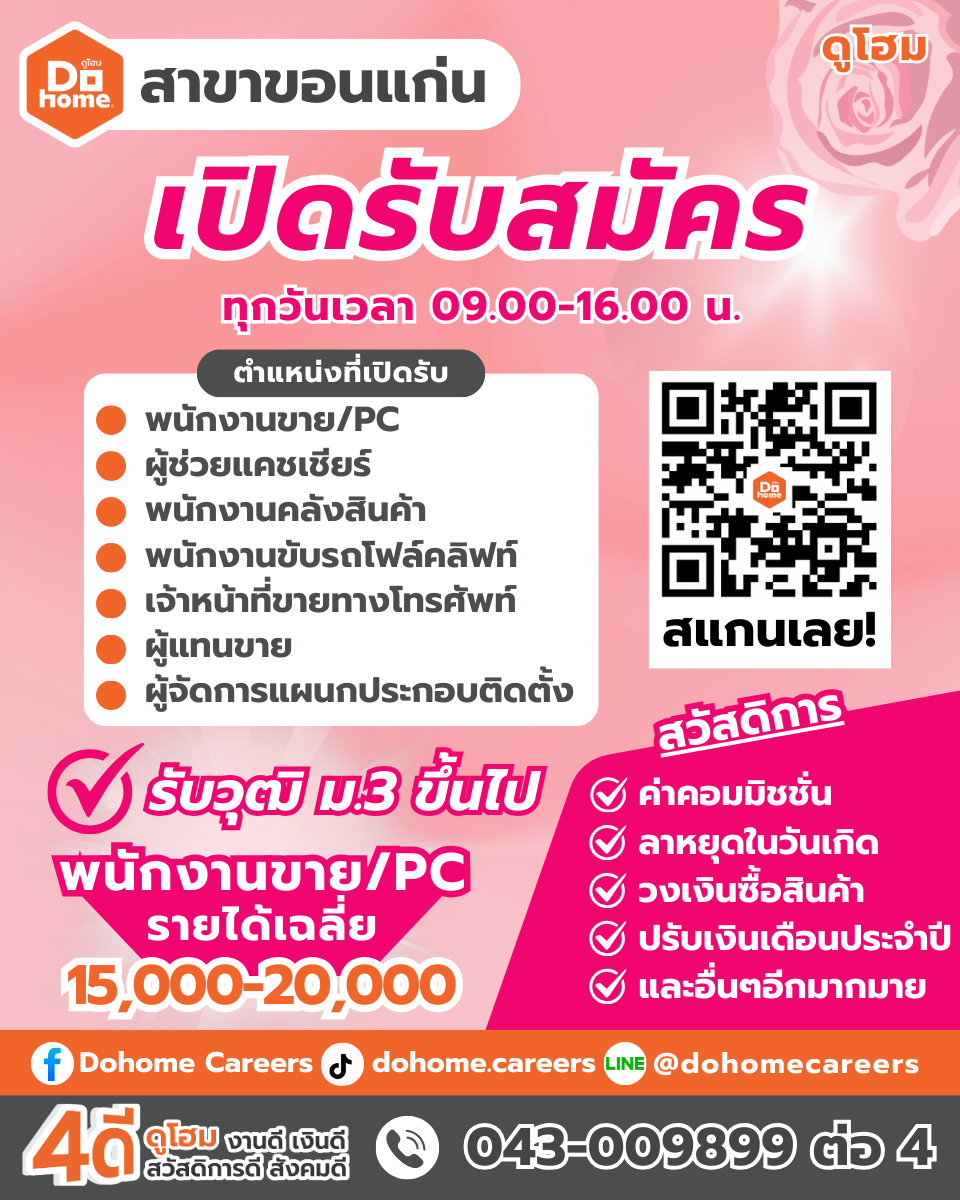 พนักงานขาย/PC,พนักงานคลังสินค้า,พนกงานขับรถโฟล์คลิฟ,ผจก.แผนกประกอบติดตั้ง