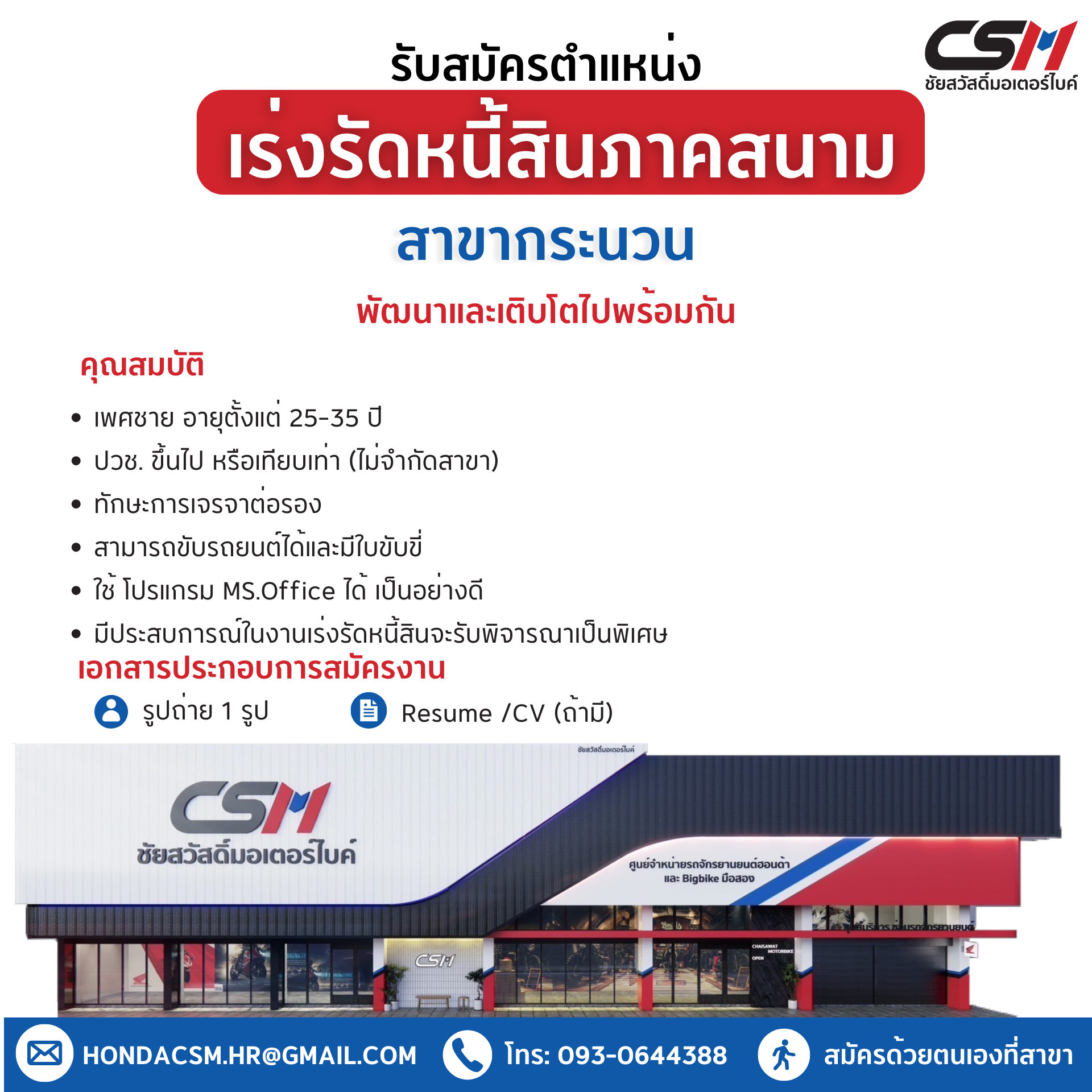 พนักงานเร่งรัดหนี้สินภาคสนาม สาขากระนวน