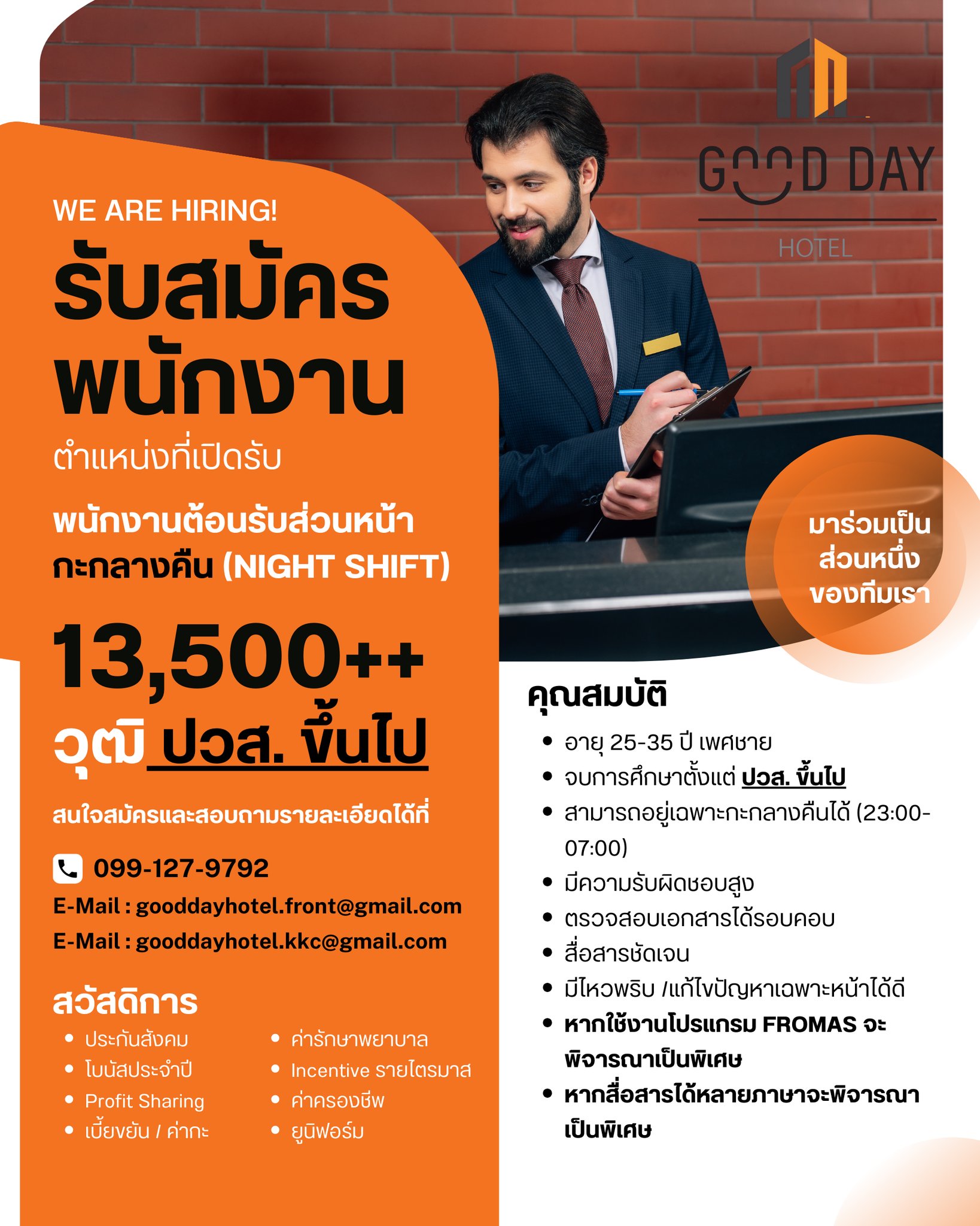 พนักงานต้อนรับส่วนหน้า (GSA), พนักงานต้อนรับส่วนหน้า กะกลางคืน (NIGHT SHIFT)