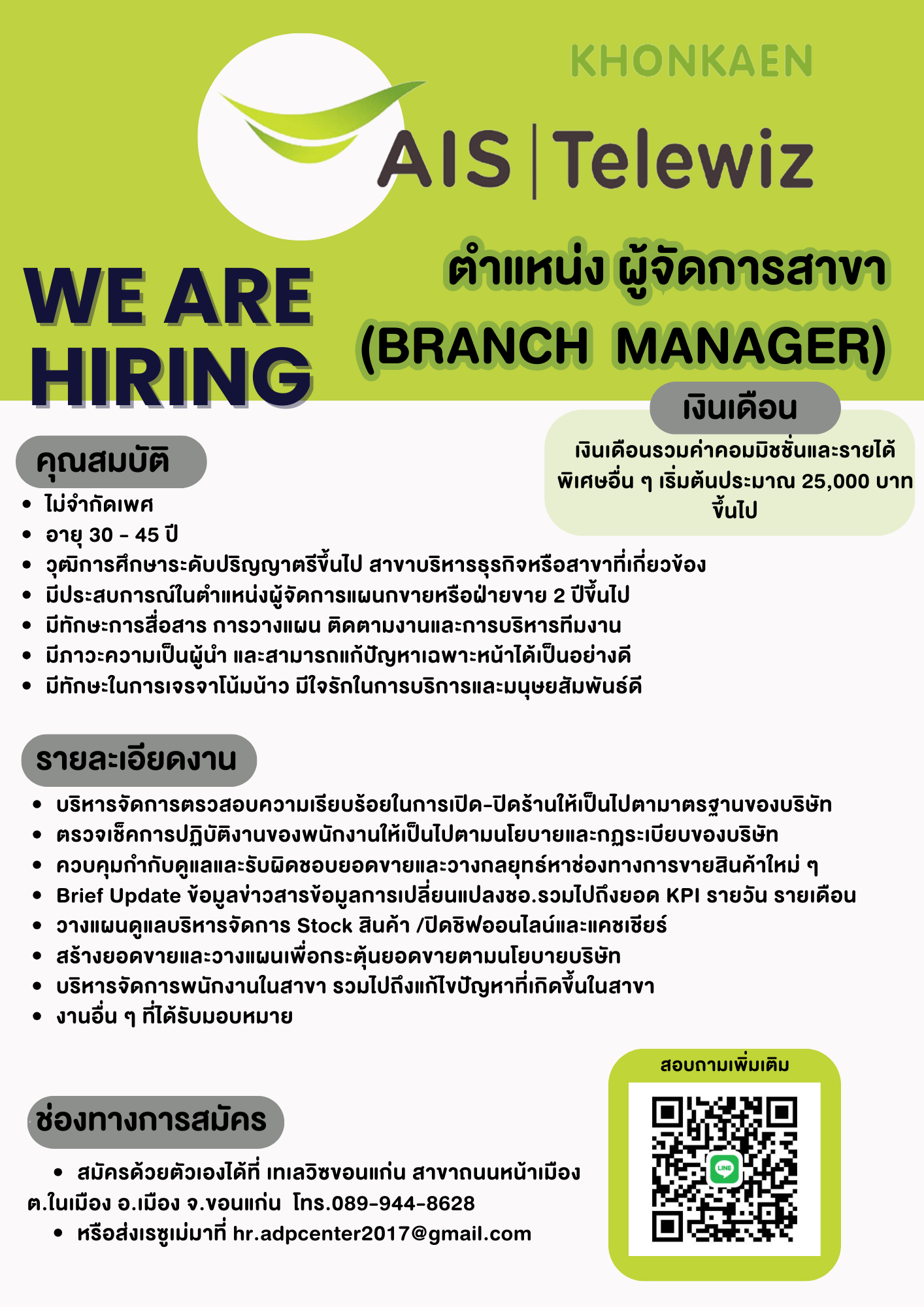 ตำแหน่งผู้จัดการสาขา – บิ๊กซีกระนวน