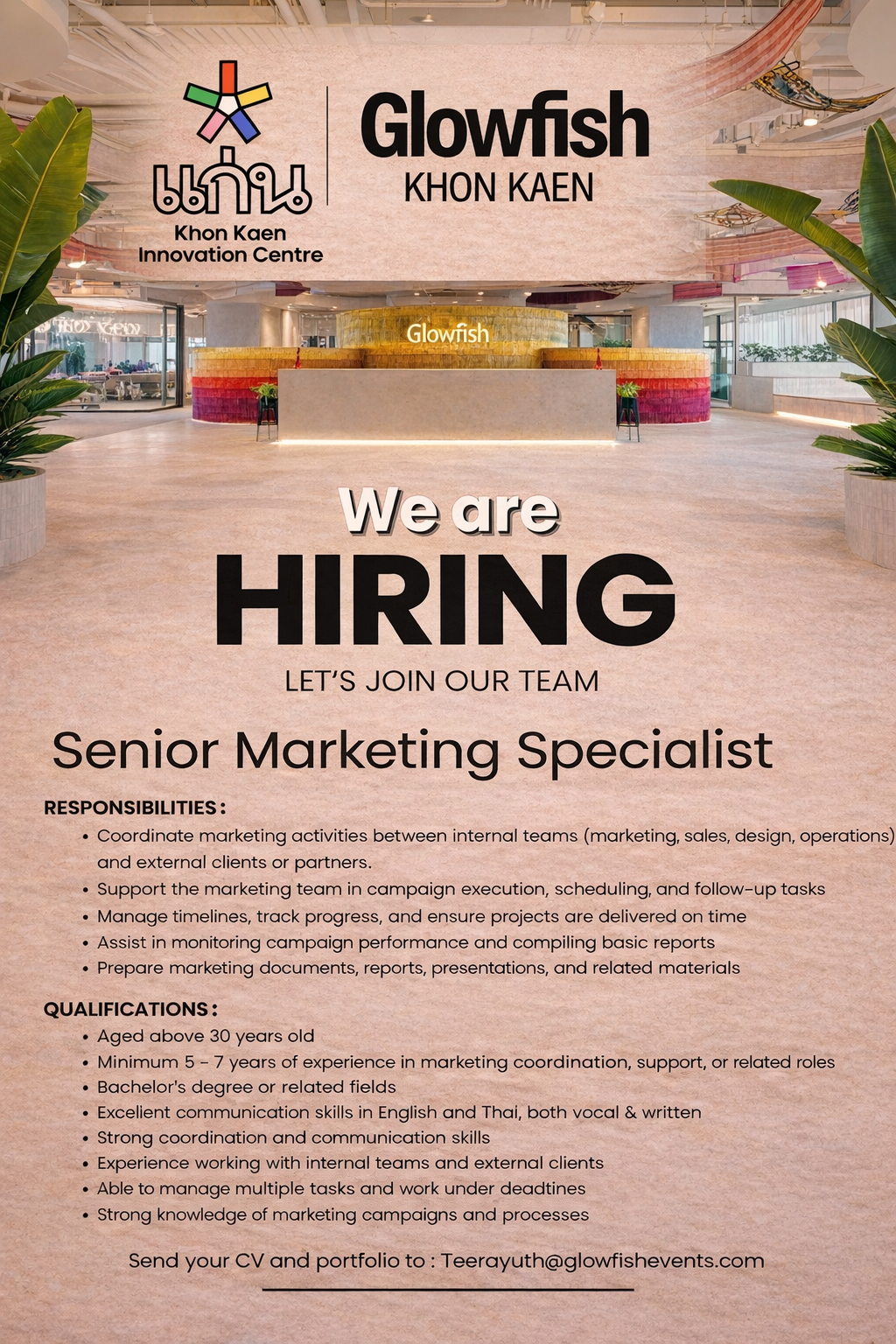 Glowsifh Khon Kaen รับสมัคร Senior Marketing Specialist