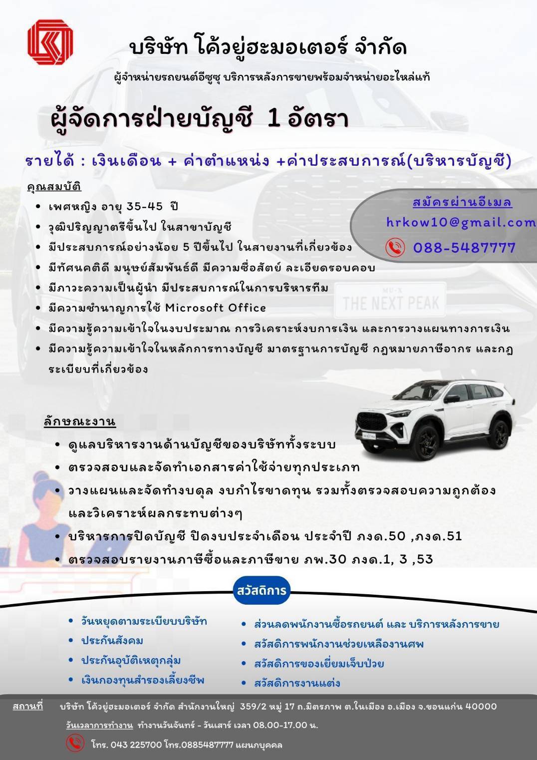 ผู้จัดการฝ่ายบัญชี 1 อัตรา