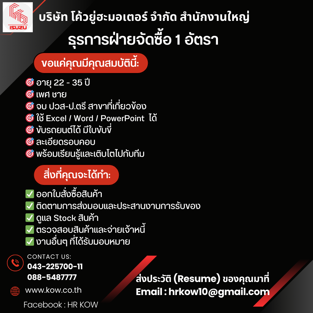 เจ้าหน้าที่ธุรการจัดซื้อ 1 อัตรา