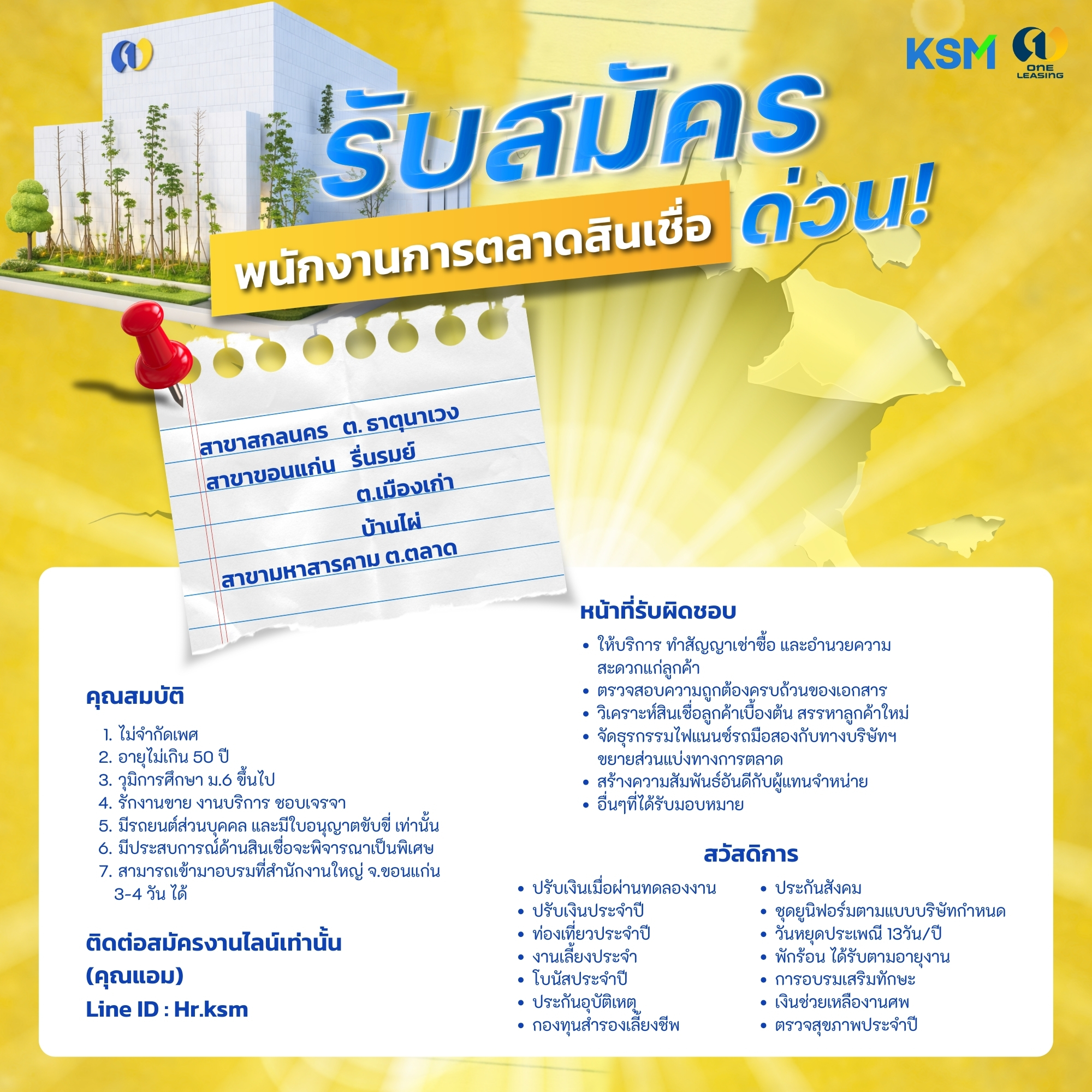 การตลาดสินเชื่อ หลายอัตรา ประจำจังหวัดขอนแก่น