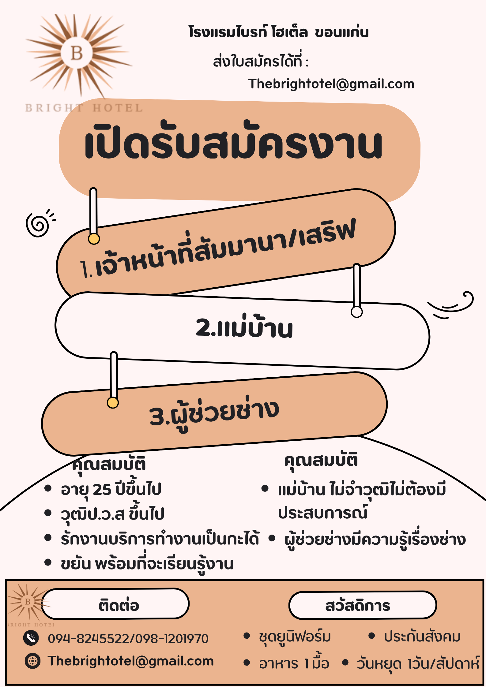 แม่บ้าน/ผู้ช่วยช่าง/เจ้าหน้าที่จัดสัมมนา/เสิรฟ