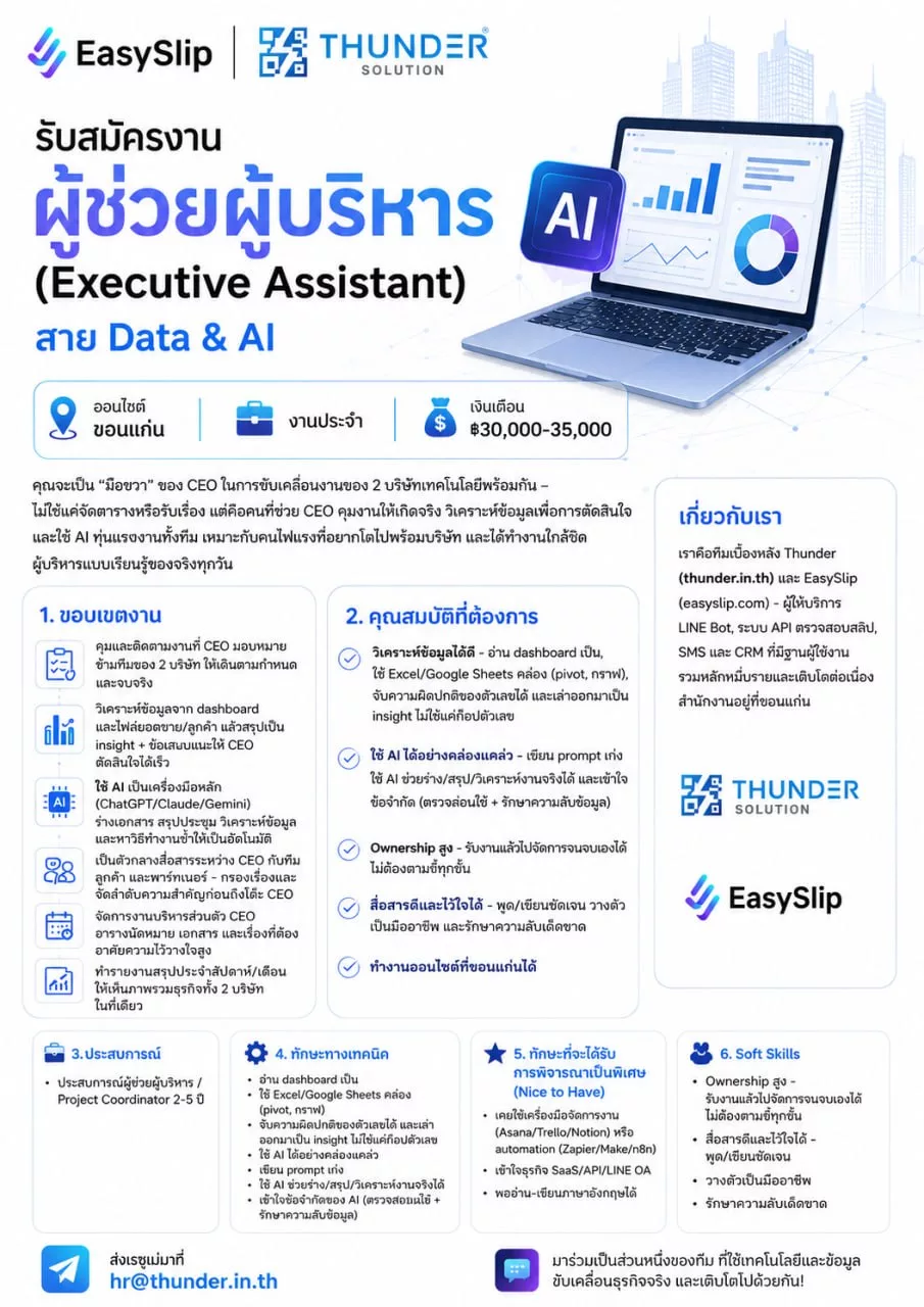 ภาพประกาศรับสมัครงาน Executive Assistant (EA) ผู้ช่วยผู้บริหาร ภาพที่ 1