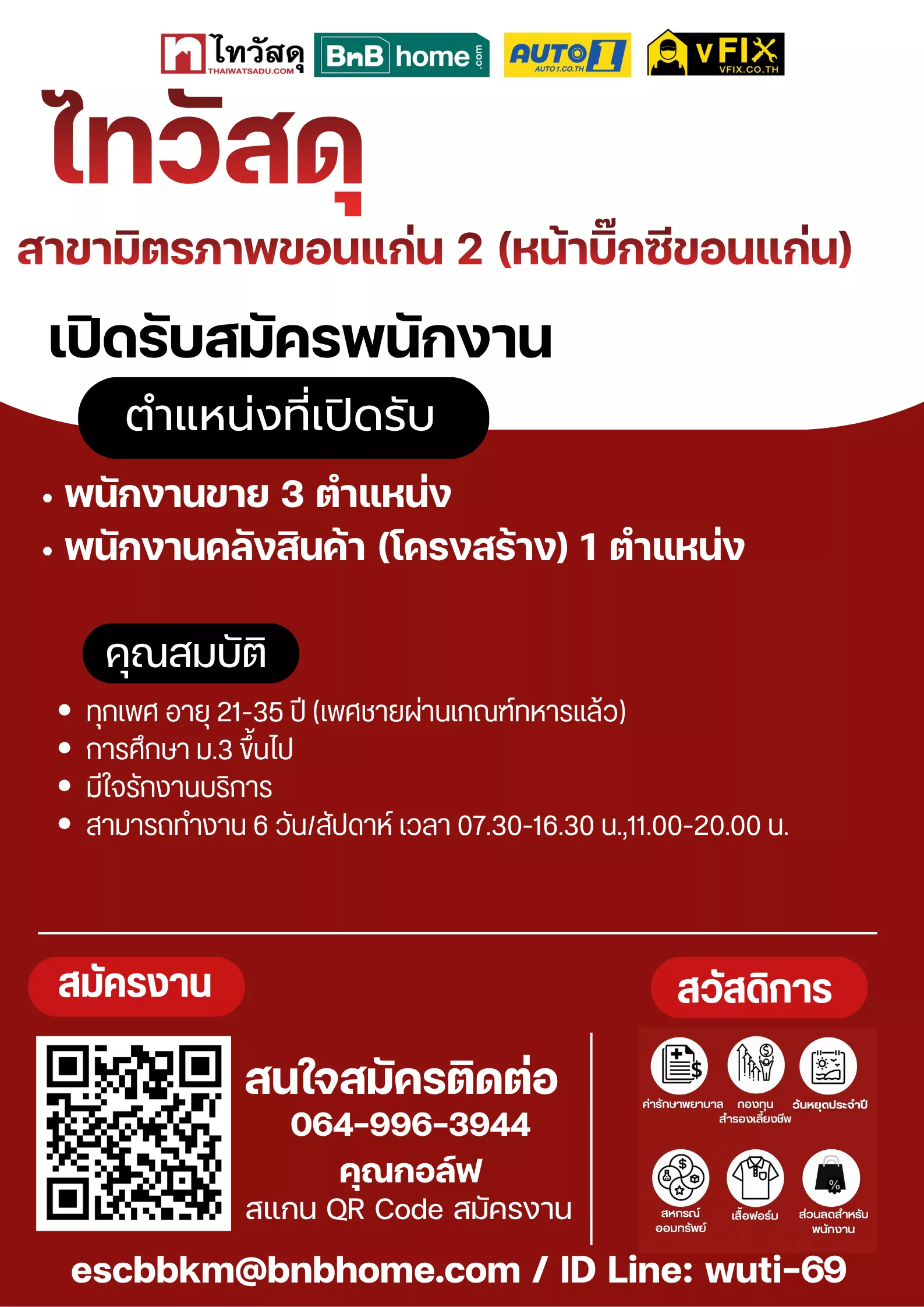 ภาพประกาศรับสมัครงาน ไทวัสดุ สาขามิตรภาพขอนแก่น 2 (ต.ในเมือง) – พนักงานขาย – พนักงานคลังสินค้า (ชาย) ภาพที่ 1