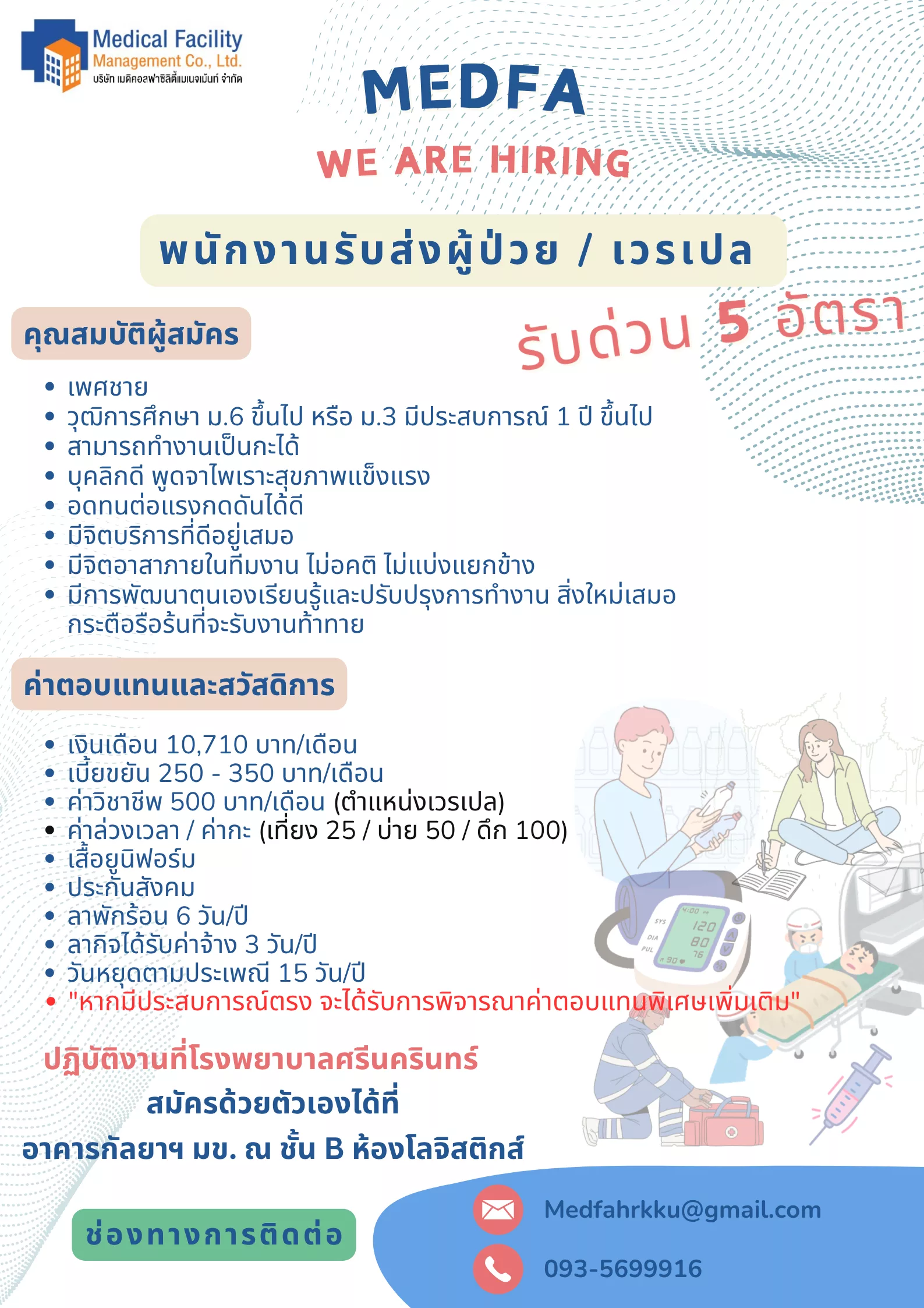 ภาพประกาศรับสมัครงาน (1.) พนักงานรับส่งผู้ป่วย / เวรเปล ( รับด่วน 5 อัตรา ) ภาพที่ 1