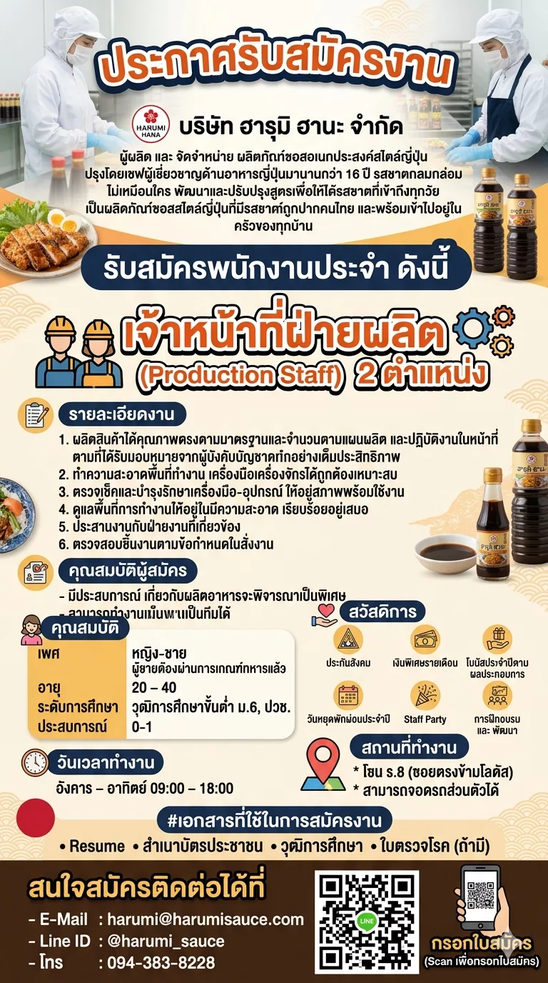 ภาพประกาศรับสมัครงาน เจ้าหน้าที่ฝ่ายผลิต (Production Staff) ภาพที่ 1