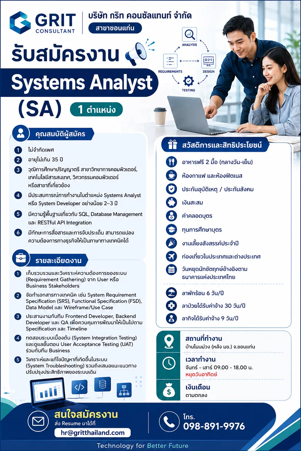ภาพประกาศรับสมัครงาน Systems Analyst (SA) 1 ตำแหน่ง ภาพที่ 1