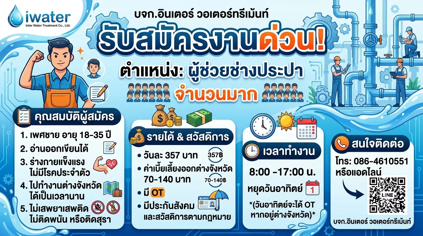 ภาพประกาศรับสมัครงาน รับสมัครผู้ช่วยช่างประปา ภาพที่ 1