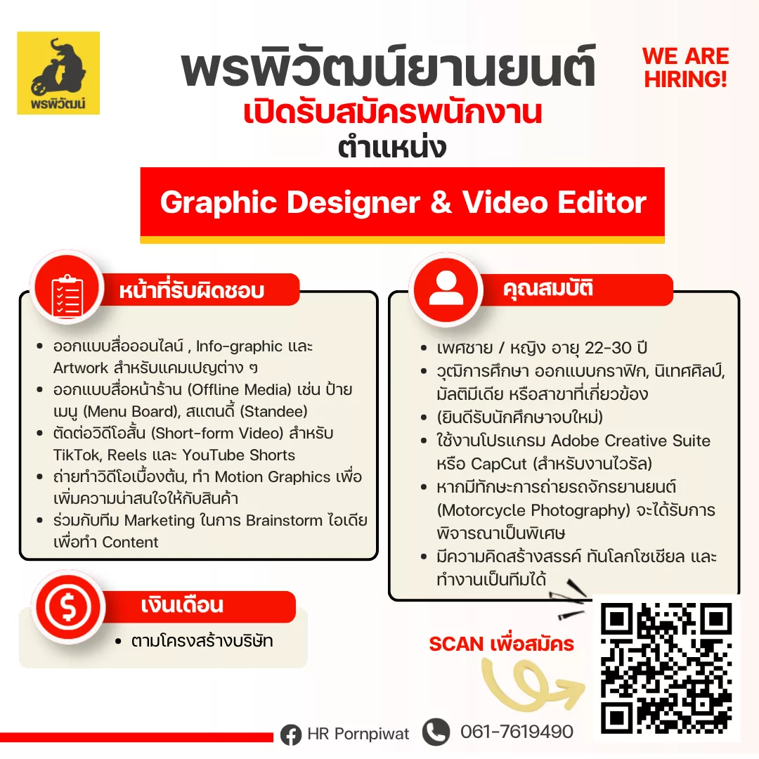 ภาพประกาศรับสมัครงาน Graphic Designer & Video Editor ภาพที่ 1