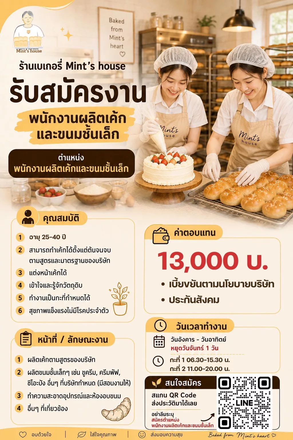 ภาพประกาศรับสมัครงาน พนักงานผลิตเค้กและขนมชิ้นเล็ก ภาพที่ 1