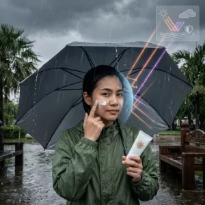  🌧️ ฟ้าครึ้มฝนตก อย่าเพิ่งวางกันแดด! “ไม่เห็นแดด” ไม่ได้แปลว่าไม่มี UV