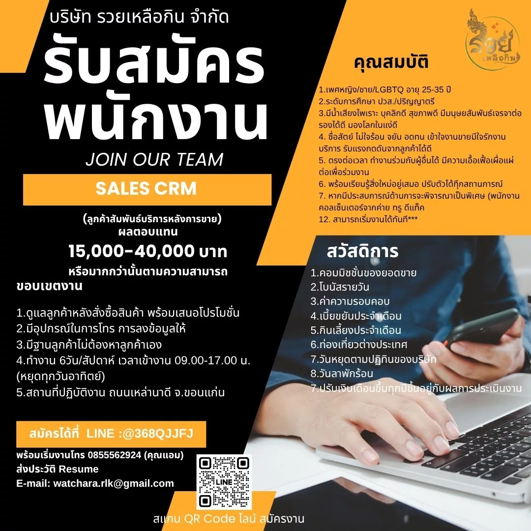 ภาพประกาศรับสมัครงาน ลูกค้าสัมพันธ์บริการหลังการขาย (Sales CRM) ภาพที่ 1