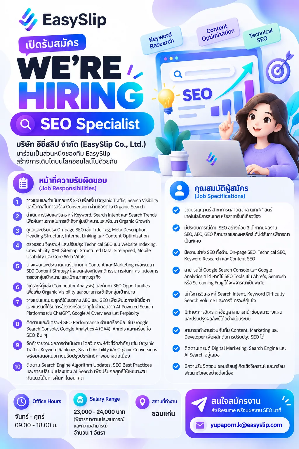 ภาพประกาศรับสมัครงาน SEO Specialist จำนวน 1 (อัตรา) ภาพที่ 1