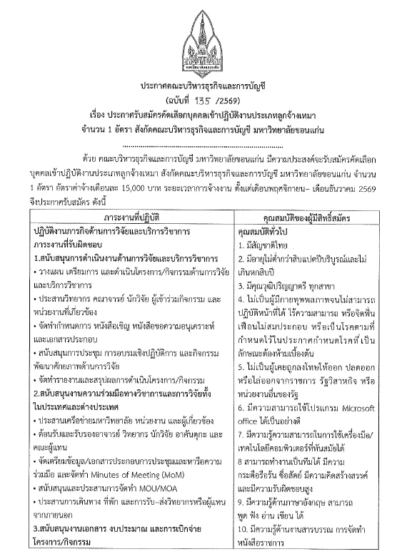 ภาพประกาศรับสมัครงาน รับสมัครคัดเลือกบุคคลเข้าปฏิบัติงานประเภทลูกจ้างเหมา สังกัดคณะบริหารธุรกิจและการบัญชี มหาวิทยาลัยขอนแก่น ภาพที่ 3