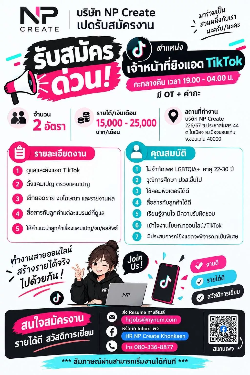 ภาพประกาศรับสมัครงาน เจ้าหน้าที่ยิงแอด (กะกลางคืน) ภาพที่ 1