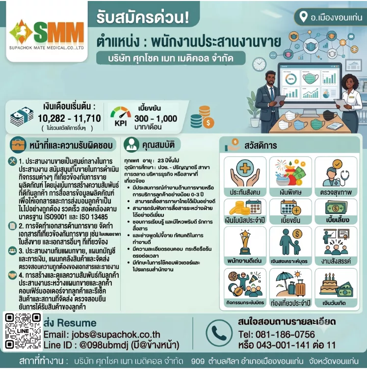 ภาพประกาศรับสมัครงาน บริษัท ศุภโชท เมท เมดิคอล จำกัด 🔥 ด่วน! เปิดรับสมัครงานหลายอัตรา (UPDATE 5/10/2569) ภาพที่ 2