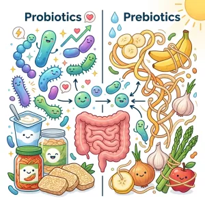 🦠 โปรไบโอติก vs พรีไบโอติก ต่างกันอย่างไร? ไขข้อสงสัยตัวช่วยดูแลลำไส้ กินอะไรช่วยขับถ่ายดีขึ้น